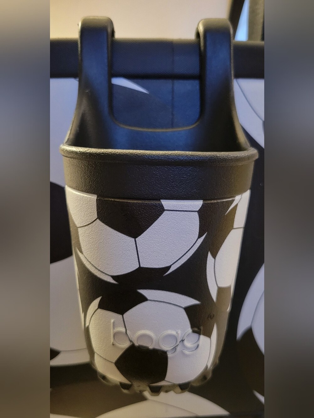 bogg Soccer Ball Cup Holder in Black and White. Soccer Moms. Discontinued